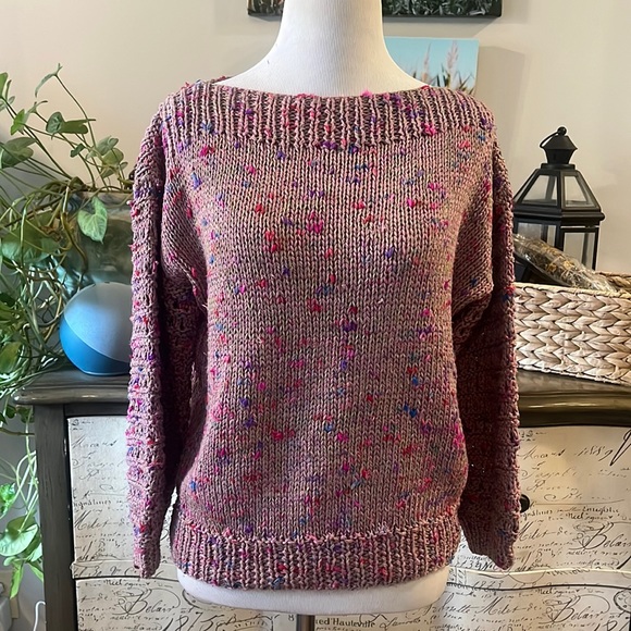 VINTAGE HAND MADE COLORFUL KNIT SWEATER PURPLE PINK SIZE M - Picture 6 of 11